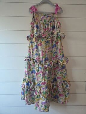 Boden Girls' Floral Tropical Sundress - Pink, Green, Yellow, Blue Size 7-8